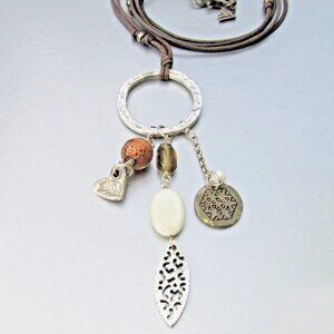 Signed SILPADA Sterling Howlite Pearl Heart Charm Cord Retired Necklace N1568